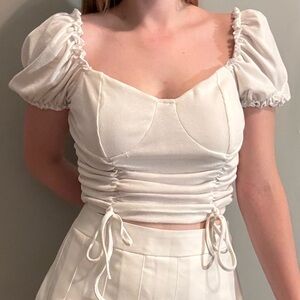 SHEIN Ruched Puff Sleeve Crop Top